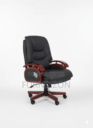 Executive Height Adjustable Leather Office Chair With Wooden Frame