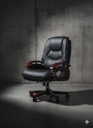 . Executive Wooden Frame Office Chair Black Leather Finish