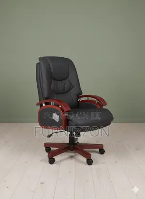 Height Adjustable Executive Office Chair Black Leather Finish