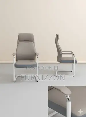 Grey Leather PVC Bow Visitors Office Chair for Boardroom Use