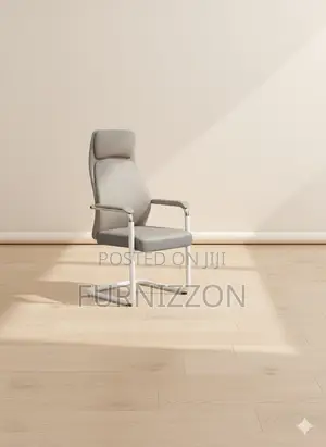 Professional Boardroom Visitors Chair Grey Leather PVC Bow Design