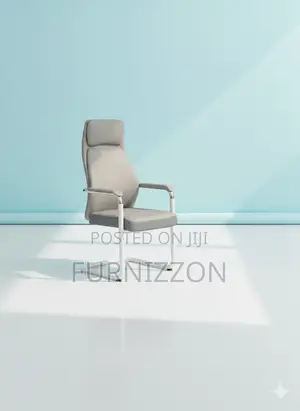 Contemporary Grey Leather Bow Office Visitors Chair