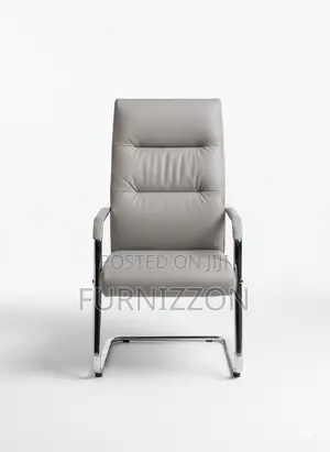 Office Meeting Grey Leather Ergonomic Visitors Chair With Iron Base