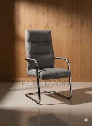 Grey Leather Ergonomic Visitors Boardroom Chair With Iron Base