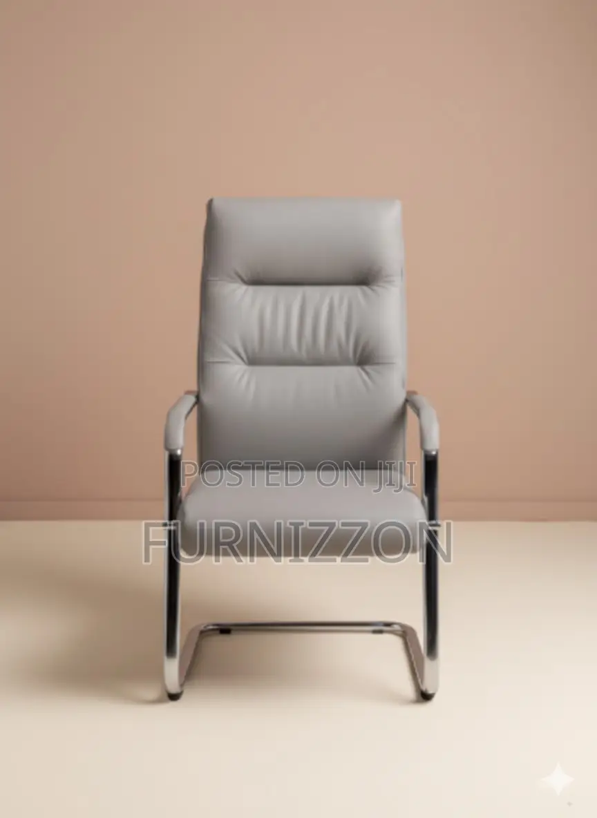 Professional Boardroom Visitors Chair Grey Leather Iron Base