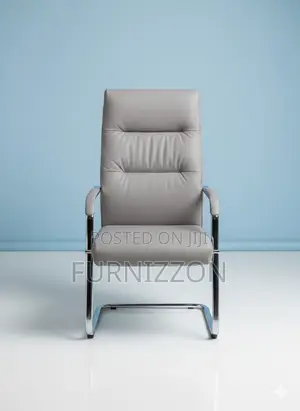 Ergonomic Visitors Office Chair Grey Leather With Iron Base