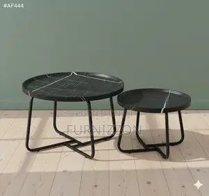 Durable Metal Frame Tea Tables Black (2 Pieces)