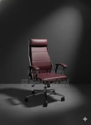 Office Desk Ergonomic Chair Brown Leather PVC Finish