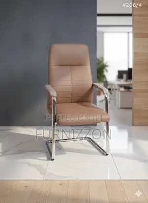 Executive Brown Leather Boardroom Visitors Chair With Sled Base