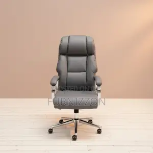 Modern Grey Leather High-Back Executive Chair
