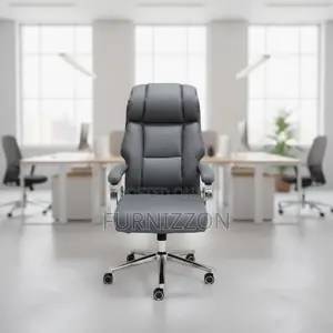 Professional Executive Office Chair Grey Leather Padded High-Back