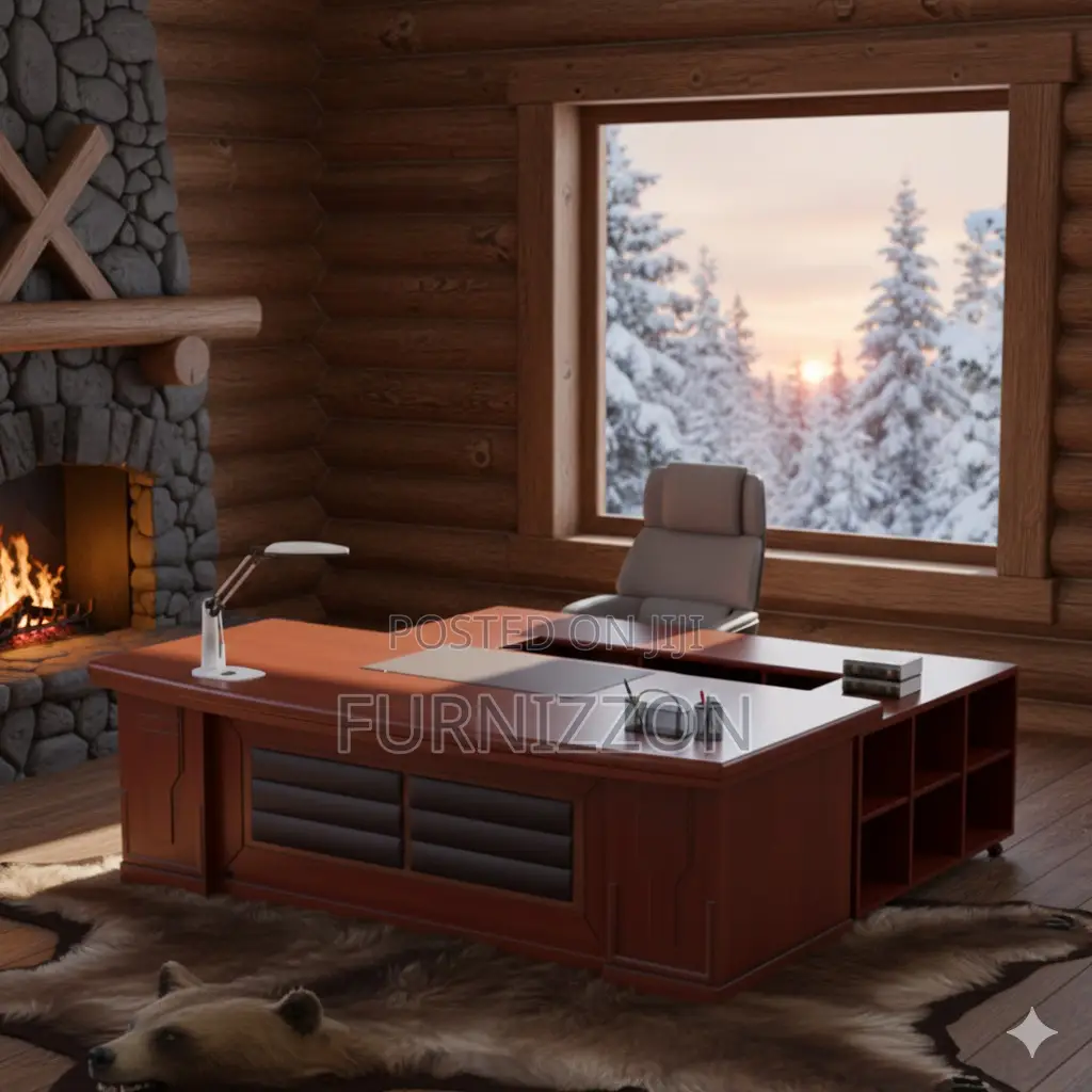 Spacious L-Shaped Wooden Executive Desk