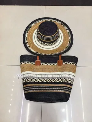 Multi Colorstraw Bag With Matching Hat