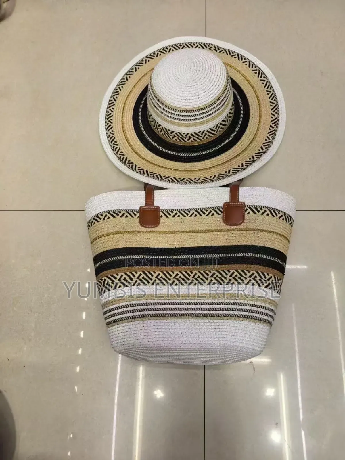 Multi Colorstraw Bag With Matching Hat