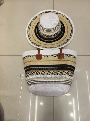 Multi Colorstraw Bag With Matching Hat