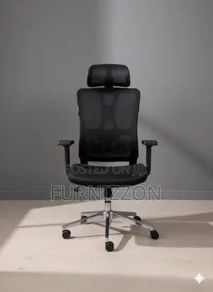 Black High-Back Mesh Ergonomic Swivel Chair With Headrest
