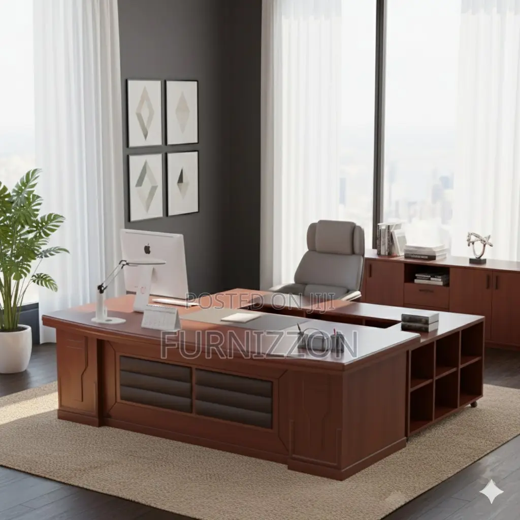 Multi-Purpose L-Shaped Wooden Executive Desk