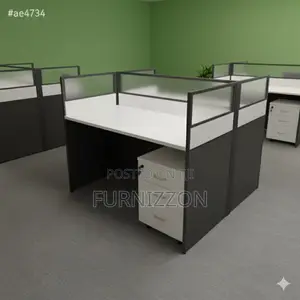 2. 2-Person Office Workstation With Wooden Top Glass Partition