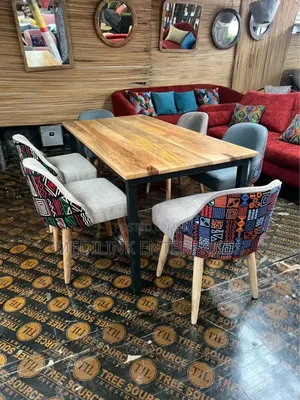 6-Seater Upholstered Solid Dinner Table Set
