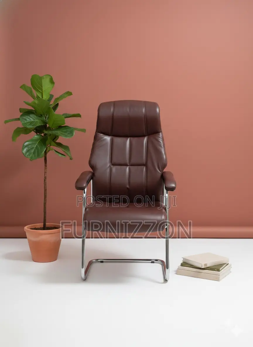 Ergonomic Brown Leather Conference Visitor Chair