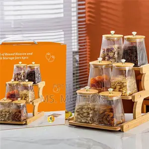 Airtight Borosilicate Glass, 6pc Storage Jar Set With Lids and Stand