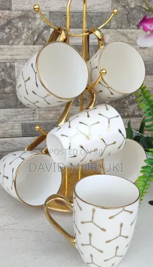 6pcs Classy Mugs With Gold Deco