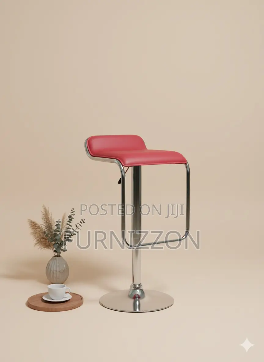 Red Rotating Height-Adjustable Cafe Bar Stool
