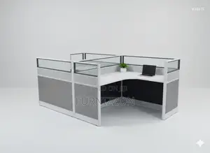Office Workstation With Glass Aluminium Partition and Wooden Top