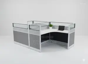 Modern 2-Cubicle Office Workstation With Glass Aluminium Partitions