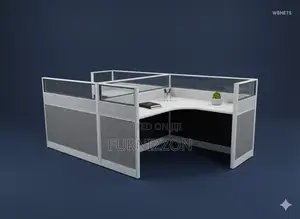 2-Cubicle Workstation With Wooden Top and Glass/Aluminium Partitions