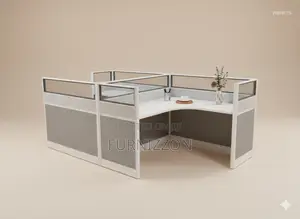 2-Cubicle Office Workstation With Glass Aluminium Dividers