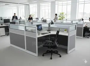 2-Cubicle Office Desk With Glass Aluminium Partition and Wooden Top