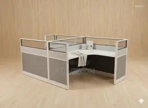 Glass Aluminium Partitioned 2-Cubicle Workstation With Wooden Top
