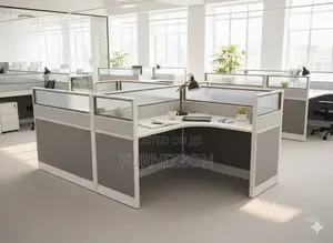 2-Cubicle Office Workstation With Partitioned Wooden Top