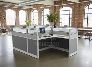 Modern 2-Cubicle Office Desk With Glass Aluminium Partition