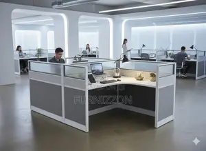 2-Cubicle Workstation With Wooden Top and Glass/Aluminium Dividers