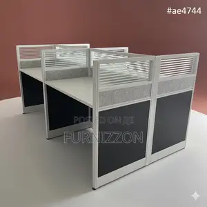Office Workstation With Glass Aluminium Partition and Wooden Top