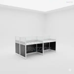 Glass Aluminium Partitioned 4-Cubicle Workstation With Wooden Top
