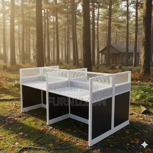 4-Cubicle Office Workstation With Partitioned Wooden Top