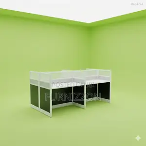 Modern 4-Cubicle Office Desk With Glass Aluminium Partition