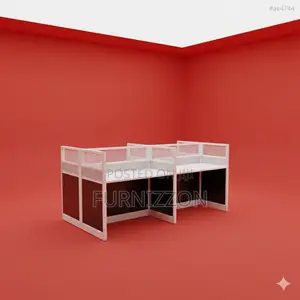 4-Cubicle Office Workstation With Glass Aluminium Partition
