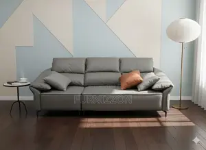 Comfortable Grey Leather 3-Seater Sofa