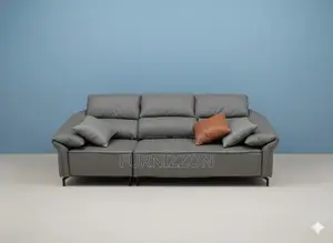 Grey Leather 3-Seater Sofa for Living Room Office