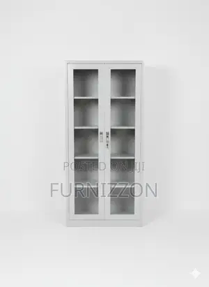 Modern Metallic Two-Door Glass Office Storage Cabinet