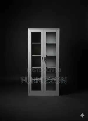 Modern Metallic Two-Door Glass Office Storage Cabinet