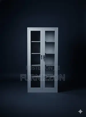Elegant Metallic Two-Door Glass Office Storage Cabinet