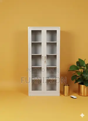 Metallic Two-Door Glass Display Storage Cabinet