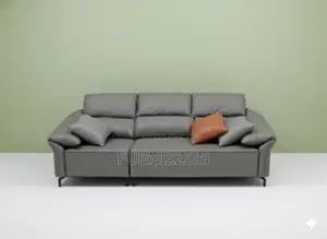 Original Grey Leather 3-Seater Sofa for Home Office