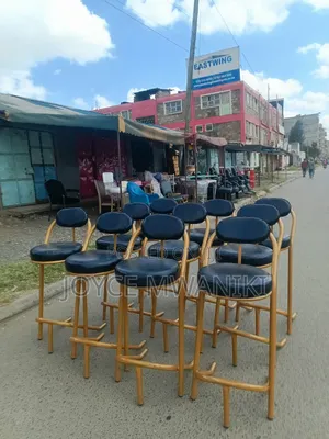 Gold Coated High Bar Chairs With Black Leather 