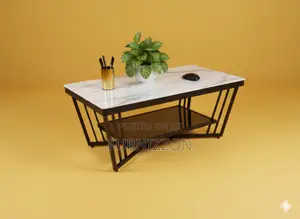 Contemporary Marble Top Coffee Table With Metal Stand